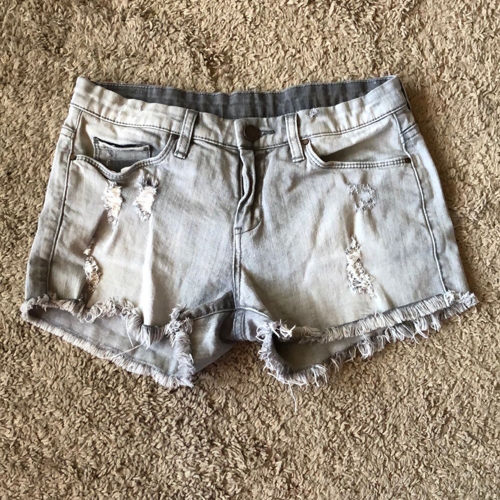 Blank NYC Gray Distressed Denim Fray Hem Shorts